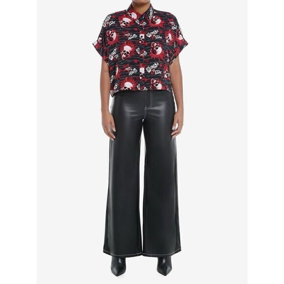Social Collision Flaming Skulls Allover Print Girls Woven Button-Up (Med) - Picture 8 of 8